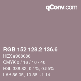 カラーコード: RGB 152 128.2 136.6 | qconv.com
