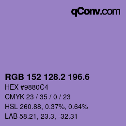 カラーコード: RGB 152 128.2 196.6 | qconv.com