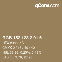 カラーコード: RGB 152 128.2 91.6 | qconv.com