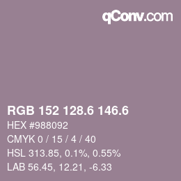 カラーコード: RGB 152 128.6 146.6 | qconv.com