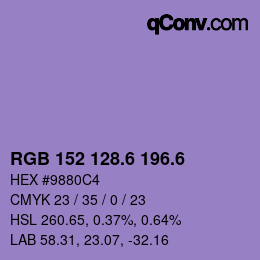 カラーコード: RGB 152 128.6 196.6 | qconv.com