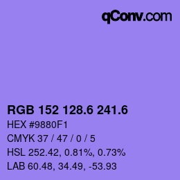 カラーコード: RGB 152 128.6 241.6 | qconv.com