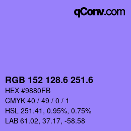 カラーコード: RGB 152 128.6 251.6 | qconv.com