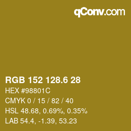 カラーコード: RGB 152 128.6 28 | qconv.com