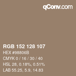 Color code: RGB 152 128 107 | qconv.com