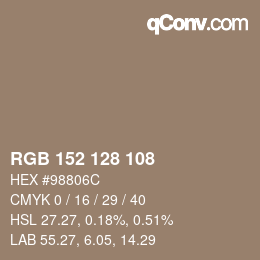 カラーコード: RGB 152 128 108 | qconv.com