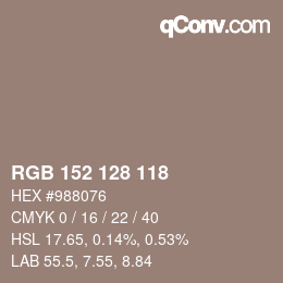 颜色代码: RGB 152 128 118 | qconv.com