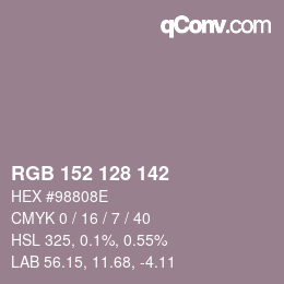 Color code: RGB 152 128 142 | qconv.com