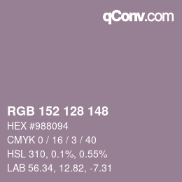 Color code: RGB 152 128 148 | qconv.com