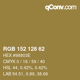颜色代码: RGB 152 128 62 | qconv.com