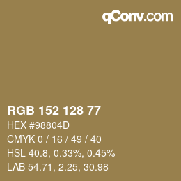 Código de color: RGB 152 128 77 | qconv.com
