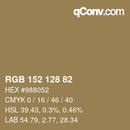 Color code: RGB 152 128 82 | qconv.com