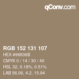 カラーコード: RGB 152 131 107 | qconv.com