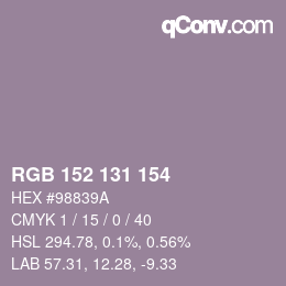 颜色代码: RGB 152 131 154 | qconv.com