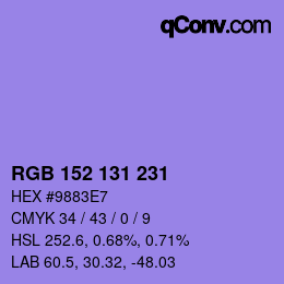 カラーコード: RGB 152 131 231 | qconv.com
