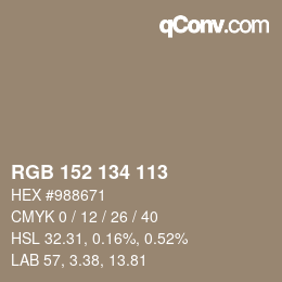 Color code: RGB 152 134 113 | qconv.com