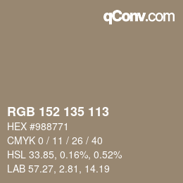 Color code: RGB 152 135 113 | qconv.com