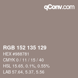 Farbcode: RGB 152 135 129 | qconv.com
