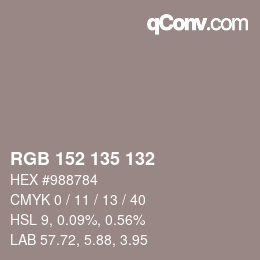 カラーコード: RGB 152 135 132 | qconv.com