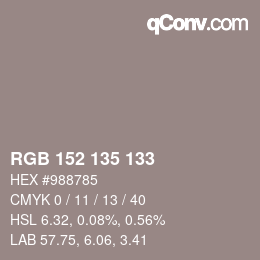 Color code: RGB 152 135 133 | qconv.com