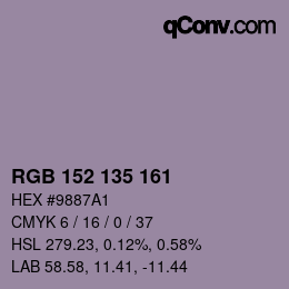 Color code: RGB 152 135 161 | qconv.com