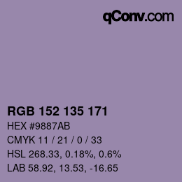 カラーコード: RGB 152 135 171 | qconv.com