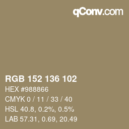 Color code: RGB 152 136 102 | qconv.com