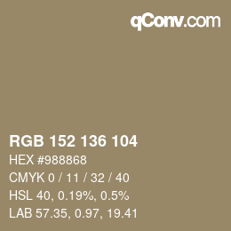 Color code: RGB 152 136 104 | qconv.com