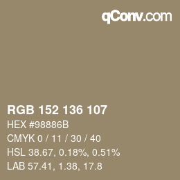 Color code: RGB 152 136 107 | qconv.com