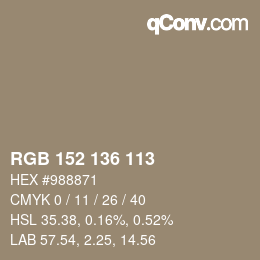 Color code: RGB 152 136 113 | qconv.com