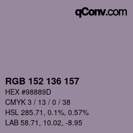 Código de color: RGB 152 136 157 | qconv.com