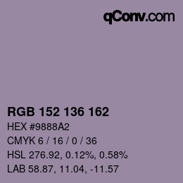 カラーコード: RGB 152 136 162 | qconv.com