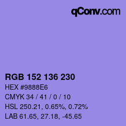 Color code: RGB 152 136 230 | qconv.com