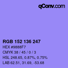 Color code: RGB 152 136 247 | qconv.com