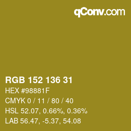 Color code: RGB 152 136 31 | qconv.com