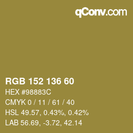 カラーコード: RGB 152 136 60 | qconv.com