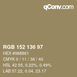 Color code: RGB 152 136 97 | qconv.com
