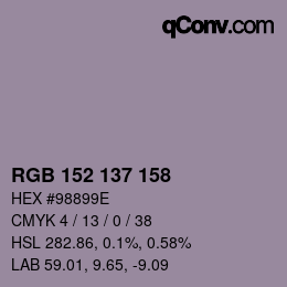 カラーコード: RGB 152 137 158 | qconv.com