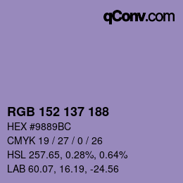 カラーコード: RGB 152 137 188 | qconv.com