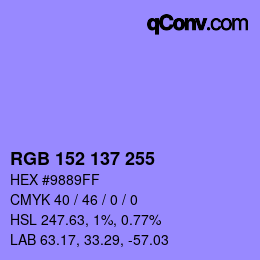 Color code: RGB 152 137 255 | qconv.com