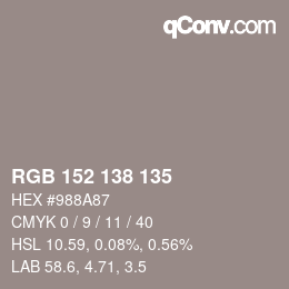 Código de color: RGB 152 138 135 | qconv.com