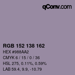 Color code: RGB 152 138 162 | qconv.com