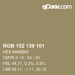 Código de color: RGB 152 139 101 | qconv.com