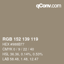 颜色代码: RGB 152 139 119 | qconv.com