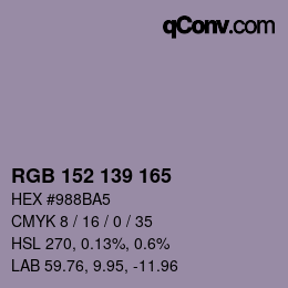 カラーコード: RGB 152 139 165 | qconv.com