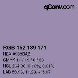 カラーコード: RGB 152 139 171 | qconv.com