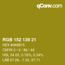 カラーコード: RGB 152 139 21 | qconv.com