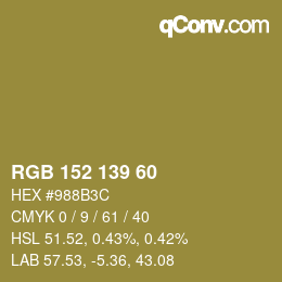 カラーコード: RGB 152 139 60 | qconv.com