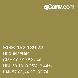 Color code: RGB 152 139 73 | qconv.com