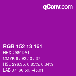 颜色代码: RGB 152 13 161 | qconv.com